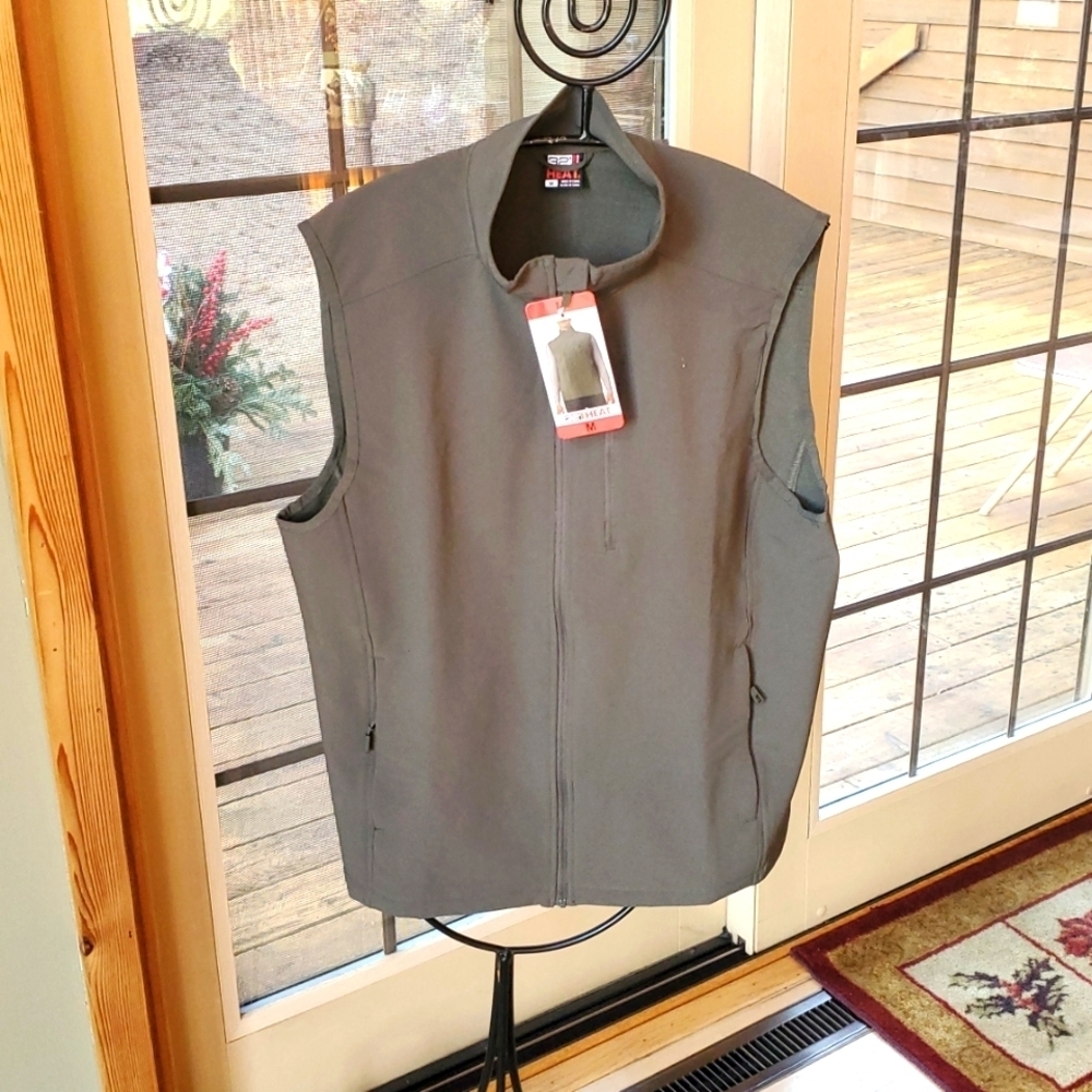32 Degrees Heat Mens Full Zip Vest Green Mock Neck Softshell Size M NWT 1736133
